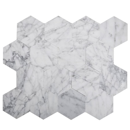 Apollo Tile 9x10 Carrara White Marble Hexagon Peel And Stick Marble Tile 6.41 sq.ft/case, 10PK TCPLST9901